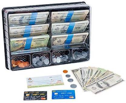 Genrc Learn & Climb Play Money Set for Kids ? Realistic Dollar Bills, Coins, Credit & Debit Cards & Checkbook. Add-on for Pretend Play