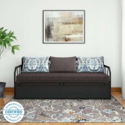 FurnitureKraft Caen 3 Seater Double Metal Pull Out Sofa Cum Bed