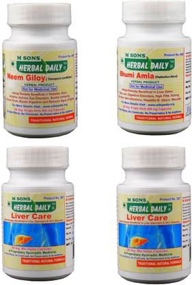 M SONS Herbal daily Hepatitis & Fatty Liver Pack- 2 liver care, 1 Bhumi Amla, 1 Neem Giloy Veg. cap.