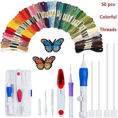 Magic DIY Embroidery Pen Punch Needle Set With Threads For Knitting Sewing Craft