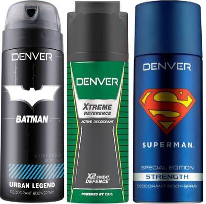 DENVER Batman Urban Legend Deo 150 Ml + Deo Extreme Reverence 150 Ml + Superman Strength Deo 150 Ml Deodorant Spray  -  For Men