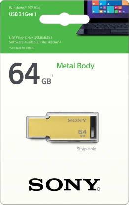 SONY USM64MX3/N 64 GB Pen Drive Compatible with Desktop Computer, Laptop USB 3.1 Metal Case