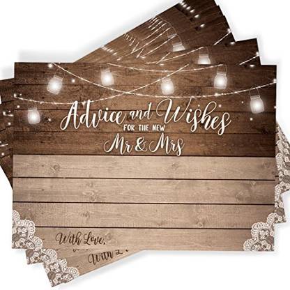 Genrc Printed Party 50 Rustic Wedding Advice Cards and Well Wishes for the Bride and Groom | Guest Book Alternative | Bridal Shower Games