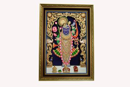 Mukund Arts Shreenathji Shrinathji Sehra hand wood painting gold leaf extra large wood painting with frame Religious Frame