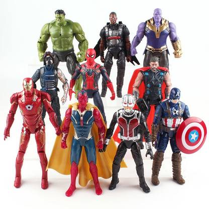 imodish Marvel Avengers Infinity War 10 Pcs. / Set Thanos, Hulk, Hawkeye, Spiderman, Thor, Vision, Iron Man, Captain America, Ant Man 15-19 Cms. Action Figure With LED Light
