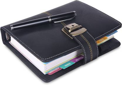 COI Black Faux Leather Designer Organizer 2019 / Diary Planner With Antique Show Lock With Pen. B6 Gift Set Ruled 320 Pages