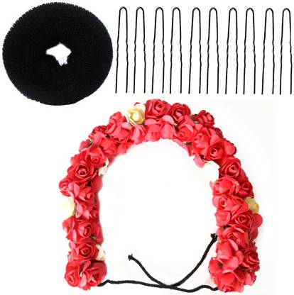 Rapidsflow® Bun Decoration With Gajra For Hair , Hair Donut And Juda Pin For Women Hair Band