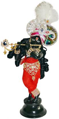 Real Seed Krishna Ji Black Brass 11 Inches Statue with Complete Shringar (Premium Quality Accessories Jewels) Krishna Kishan Thakurji Murti Idol Statue Sculpture - Original Photo Decorative Showpiece  -  28 cm