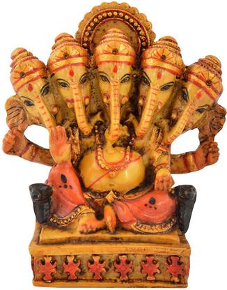 HOUZZPLUS Synthetic Panchmukhi Ganesh Idol - Ganesha murti - 5 face Ganesh ji Statue Decorative Showpiece  -  10 cm