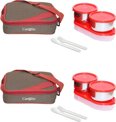 Carrolite Combo Summer Cool Mtero Red +Brown Lunchbox New 5 Containers Lunch Box