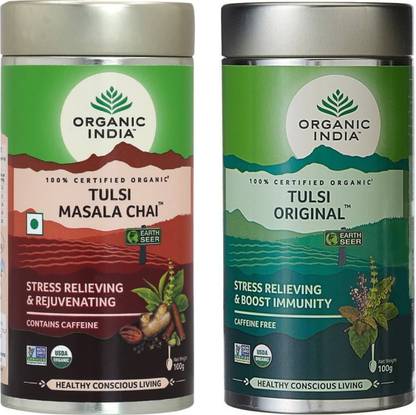 ORGANIC INDIA Tulsi Masala Chai & Tulsi Original Tulsi Tea Tin