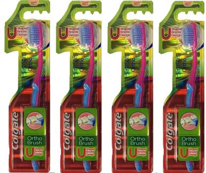 Colgate Ortho Toothbrush U Shaped Bristle Design Pack Of 4 SlimSoft Toothbrush Ultra Soft Toothbrush