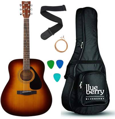 YAMAHA F370 Acoustic Folk Guitar (TBS) With Blueberry Bag And Guitar Belt, Plectrum Acoustic Guitar Spruce Rosewood