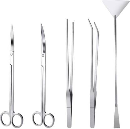 Jainsons Pet Products Aquascaping Cleaning Tools Straight & Curved Scissors, Substrate Spatula, Straight & Bent Tweezers Aquarium Tool