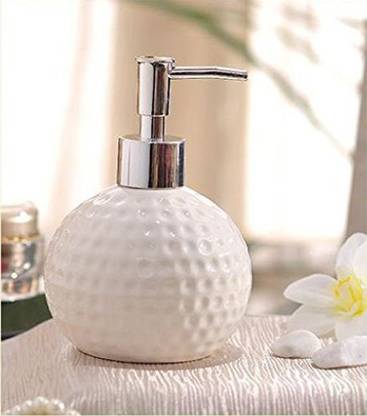 Skywalk Designer dots Carved Ceramic Liquid Soap Dispenser- 1 Piece (250 ml, Color-White) 250 ml Lotion, Foam, Soap, Shampoo Dispenser
