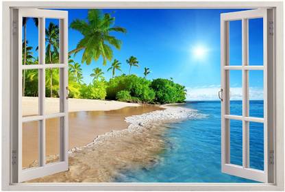 Paper Plane Design 90 cm 3D Vinyl Wall Decal Sticker Wide Ocean Beach Sea View Window Framed Self Adhesive Sticker