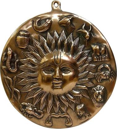 FABZONE Wall Hanging Antique Lord Surya Sun Face Statue Hindu Surya Dev With Horoscope Sign God Sculputer Handicraft Idol Diwali Decorative Spiritual Puja Vastu Showpiece Figurine - Religious Pooja Gift Item & Murti for Mandir / Temple / Home / Office Decorative Showpiece  -  30 cm