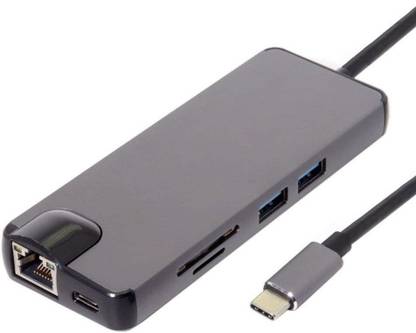 microware HDMI Adapter 0.01 m 8 in1 USB C Hub, USB Type C Adapter with HDMI Port + VGA Port + Gigabit Ethernet Port RJ45 + USBC Power Delivery + 2 USB 3.0 + TF/SD Card Reader for MacBook Pro, Google Chromebook and More