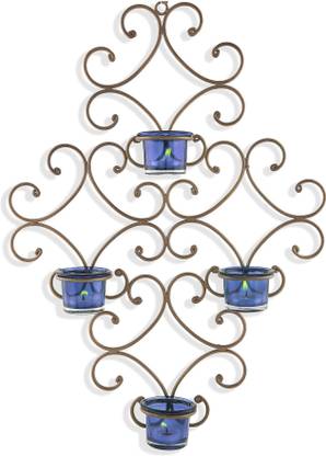 Homesake 4-Votive Victorian Black Iron Wall Sconce Candle Holder, Blue Candle Wall Art Iron 4 - Cup Tealight Holder
