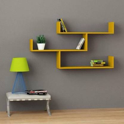 KraftStics Impressive wooden Wall shelf (Number of Shelve 3 Yellow) Wooden Wall Shelf