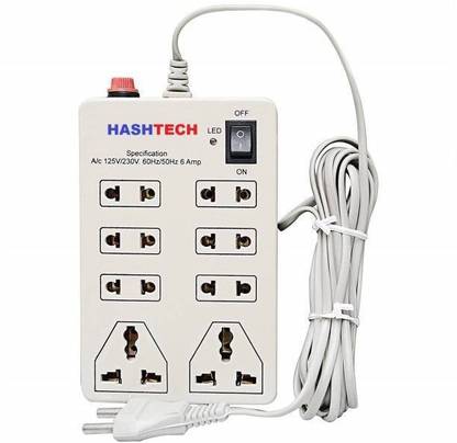 Hashtech Mini Strip Extension Board 6 Amp 8 Universal Multi Plug Point Extension Cord (3 Meter) with LED Indicator and On/Off Switch 8  Socket Extension Boards