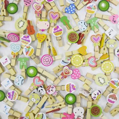 ASIAN HOBBY CRAFTS multi 50 1.5 wood Wooden Photo/Paper Clips : Pack of 50 Clips (Multi Design)