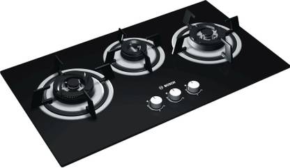 BOSCH Bosch Serie | 4 76 cm, 3 Brass Burner Black Gas Hob (Built-in) Tempered Glass PBD7351MS Glass Automatic Hob