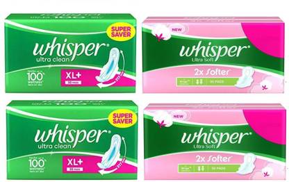 Whisper Ultra Clean & Ultra Soft 30+30+30+30 Pad Sanitary Pad