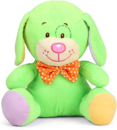My Baby Excels Dog Plush Green Colour With Orange Bow  - 20 cm