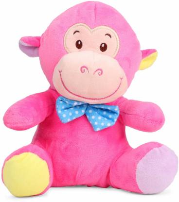 My Baby Excels Monkey Plush Pink Colour With Blue Bow 20 cm  - 20 cm