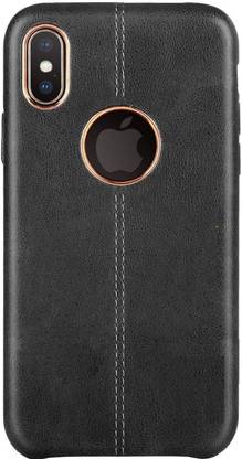YGS Back Cover for Apple iPhone XR Double Stitch Leather Case with Metallic Logo Cut