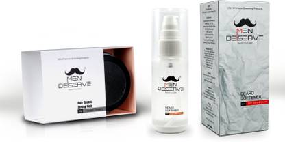 Men Deserve Beard Softener (soft, shine & growth) + Hair Styling Cream Strong Hold (keratin restore)