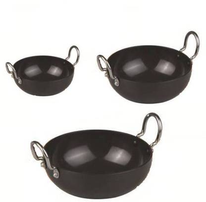 Shoppernation Small Size Non Stick Tadka Kadai Pan Set (Pack Of 3) Kadhai 14 cm diameter 0.2 L capacity