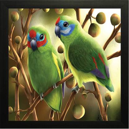 Paper Plane Design Beautiful Colourful Pair of Parrot Wall Art Digital Reprint 12 inch x 12 inch Painting