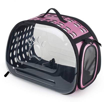 SRI Collapsible Travel Friendly Transparent Pink Basket Pet Carrier