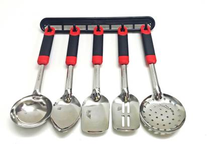 GC Royal GC stainless steel 5 piece serving spoons set( 1 flat spoon,1 square spoon, 1 Deep spoon for liquid food, 2 spoons for frying) with hanger Kitchen Tool Set