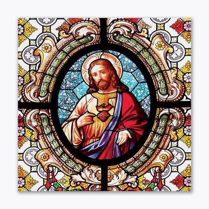 TAMATINA Jesus Canvas Paintings - Jesus Christ - Roman Catholic Church - Stained Glass - Catholic Paintings.12 x 12 Oil 12 inch x 12 inch Painting
