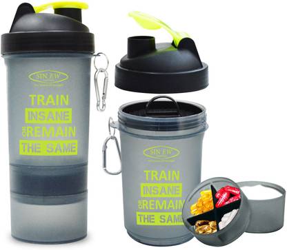 Sinew Nutrition All In One Smart Shaker Bottle - 20 oz (Black/Neon Green) 600 ml Shaker
