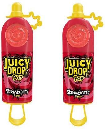 Juicy Drop Pop Hard Candy & Sour Liquid Strawberry Pack of 2 Strawberry Candy