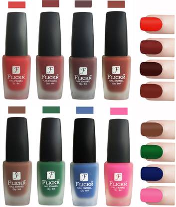Flickr Velvet Matte Nail Polish Combo Red,Reddish Maroon,Maroon,Nude,Brown,Blue,Green,Pink
