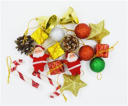 ME&YOU Christmas Tree Decorative Hanging Ornaments, Christmas Tree Decorative item, Ball, Santa, Candy, Pine Tree, Bow Ribbon, Wall Z18ChristmasOrnBoxSmallMulti-07 Hanging Ornaments Pack of 18