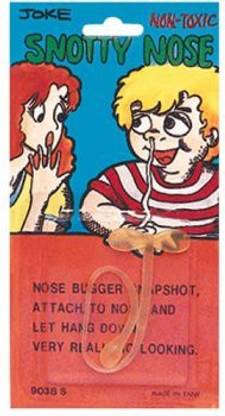 Joker Snotty Nose Long Booger Prop 3in Prank, Green