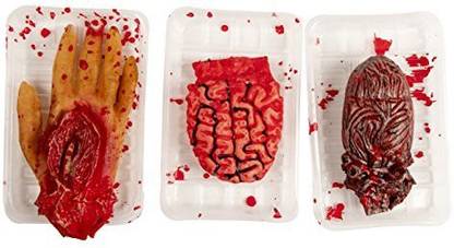 Blue Panda Fake Body Organs - 3-Piece Bloody Human Body Parts, Artificial Hand, Brain, and Heart for Halloween Party Props, Haunted House Decoration, April Fool Prank Toys