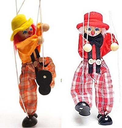 Sparik Enjoy 2 Packs Clown Hand Marionette Puppet Childrens Wooden Marionette Toys Colorful Marionette Puppet Doll Parent-Child Interactive Toys-Yellow Red