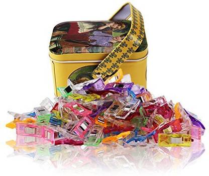 MumCraft Multipurpose Sewing Clips With Tin Box Package, Assorted Colors, Pack Of 100