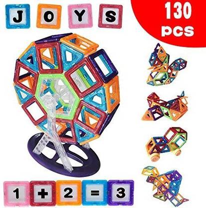 Everlife Shop Magnetic Building Blocks, 130 Pcs Building Blocks Set, Kids Magnetic Toys Construction Stacking kits, Building Tiles Blocks for Creativity Educational, Come with Canvas toy Bag