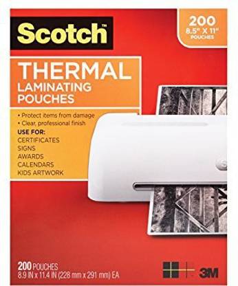 Scotch Thermal Laminating Pouches, 8.9 X 11.4-Inches, 3 Mil Thick, 200-Pack, Clear (Tp3854-200)