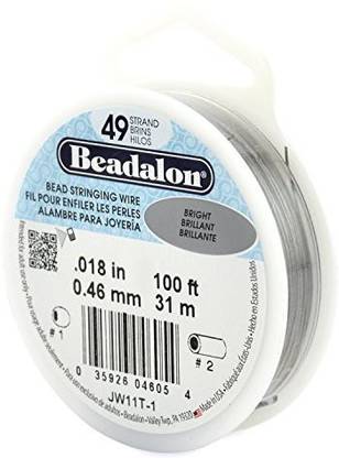 Beadalon 49-Strand Bead Stringing Wire, 0.018-Inch, Bright, 100-Feet