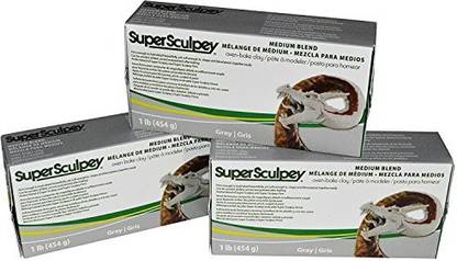 polyform Super Sculpey Medium Blend Gray Oven-Bake Clay - Blend Of Super Sculpey And Super Sculpey Firm - 1 Lb, Pack Of 3