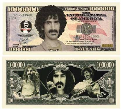 Genrc Frank Zappa Million Dollar Bill in Collector Grade Currency Holder